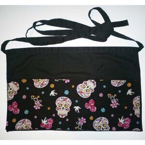 Custom Made Glittery Sugar Skulls Server Waist Apron 3 Front 3 Back Pockets
